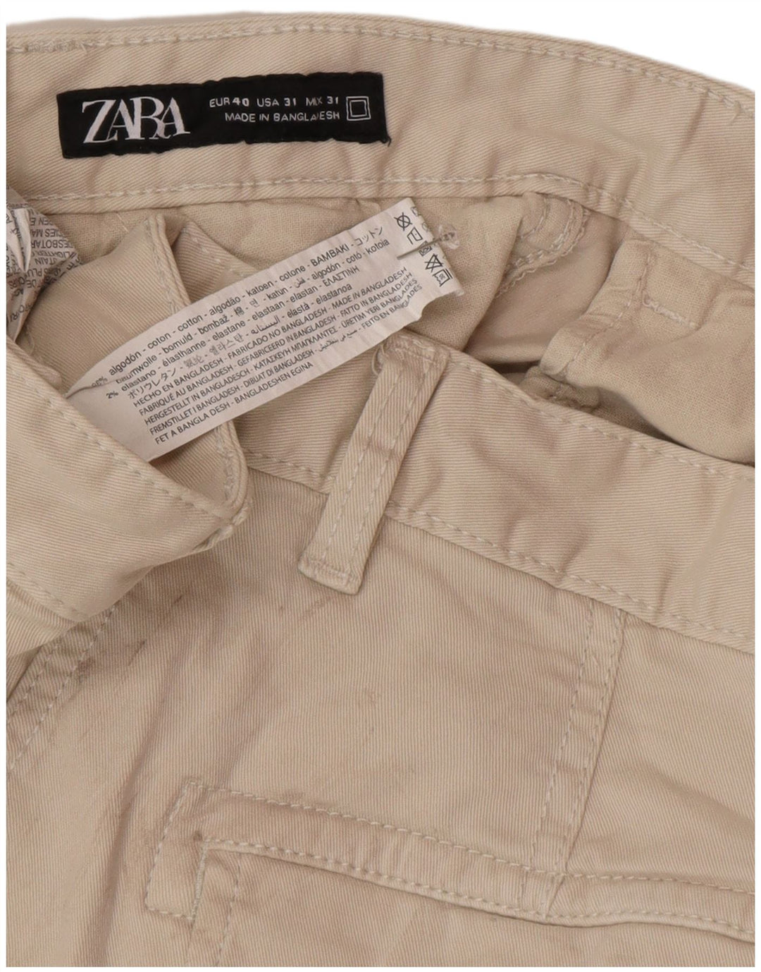 Pantaloncini cargo Zara da uomo EU 40 medi W31 cotone beige