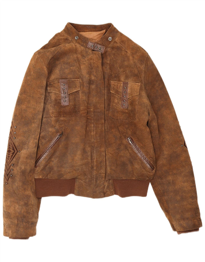 Bomber Donna In Pelle Scamosciata Conbipel IT 46 Large Beige Geometria Pelle