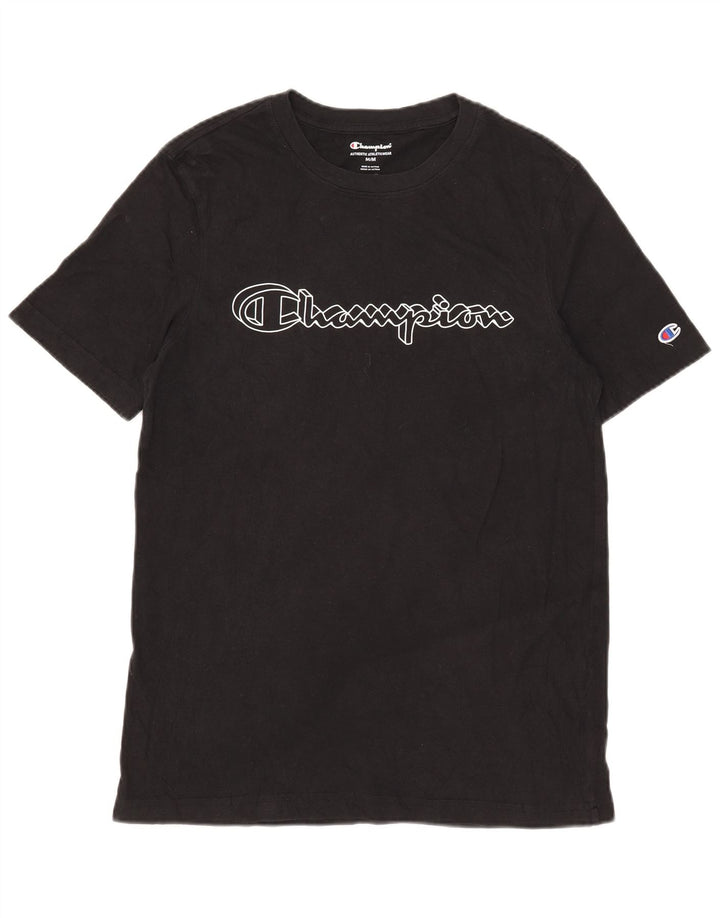 T-shirt grafica da uomo Champion Top in cotone nero medio
