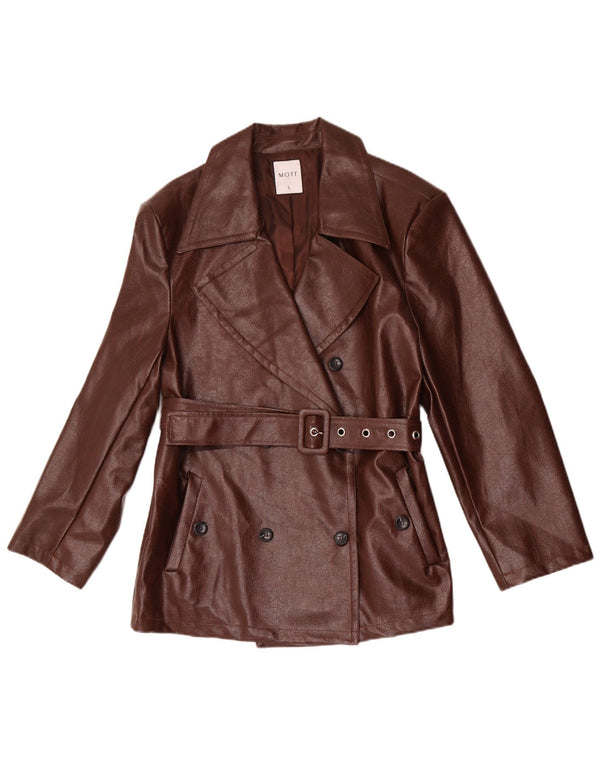 Giacca blazer da donna doppio petto in ecopelle Motf UK 16 grande marrone