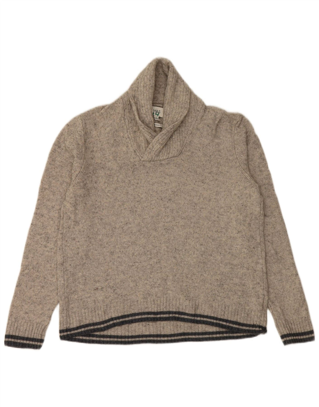 Maglione da uomo Marks & Spencer con collo a scialle, grande lana screziata grigia