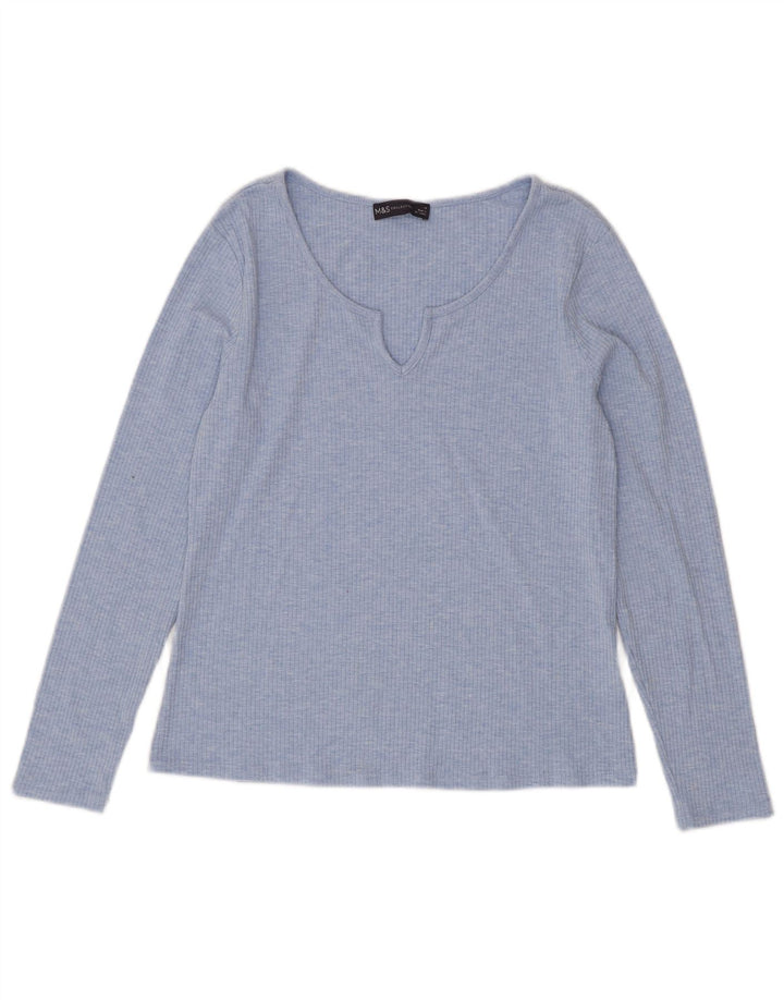 Marks & Spencer Top da donna a maniche lunghe UK 14 Large Blu Poliestere