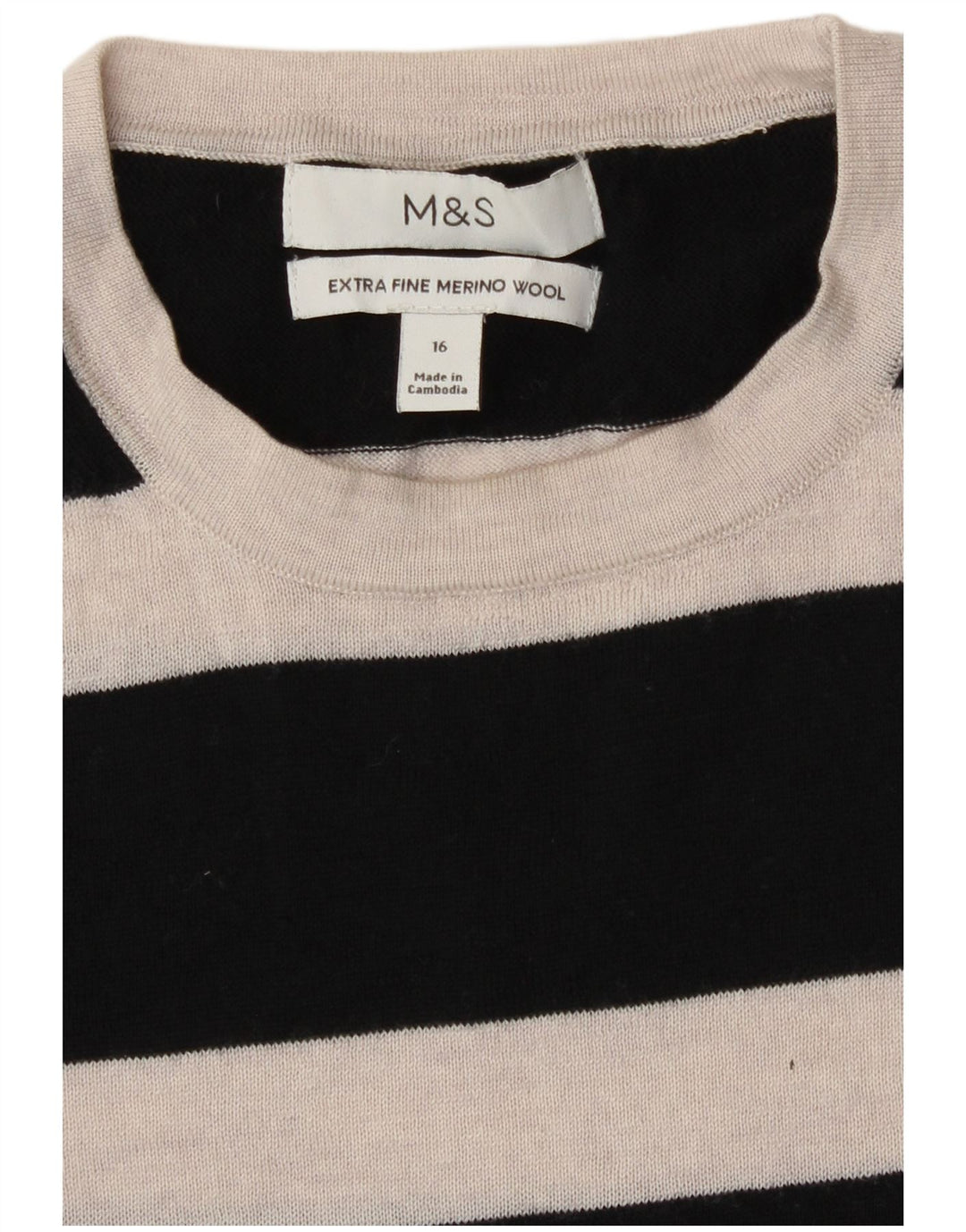 Maglione maglione girocollo da donna Marks & Spencer UK 16 grandi righe nere