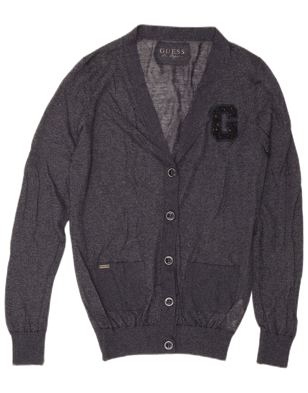Maglione cardigan da donna Guess UK 14 viscosa blu navy medio