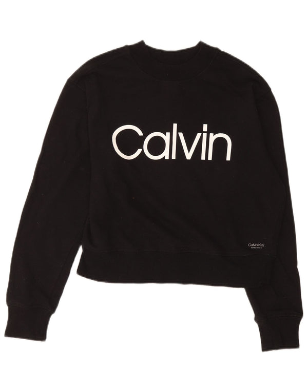 Calvin Klein Donna Crop Graphic Felpa Maglione UK 12 Medio Nero