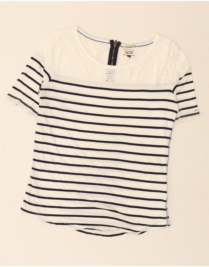TOMMY HILFIGER Womens Blouse Top UK 10 Small White Striped Cotton