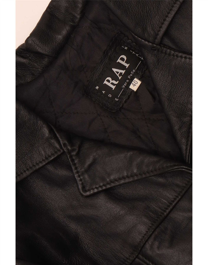 Giacca blazer vintage da donna in pelle a 4 bottoni IT 40 piccola in pelle nera