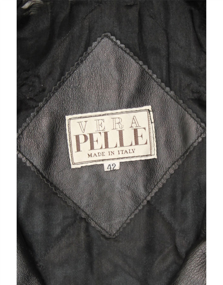 Cappotto in pelle vintage da donna vestibilità ampia IT 42 in pelle nera media