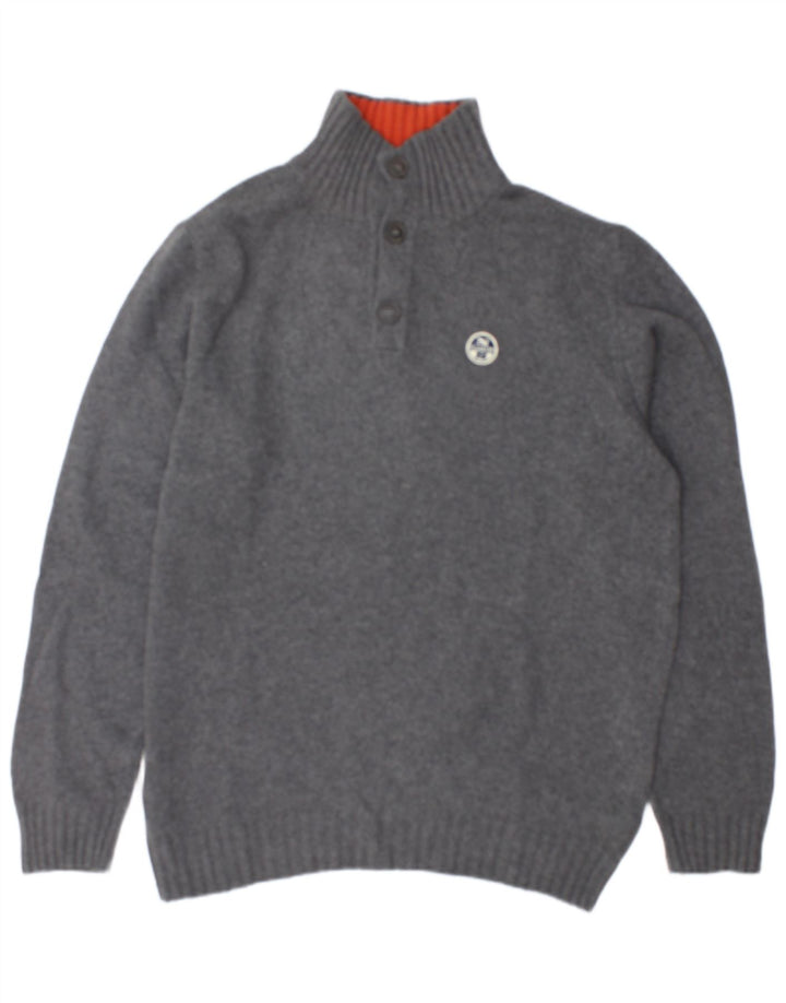 Maglione da uomo North Sails con collo a bottoni 2XL in lana grigia
