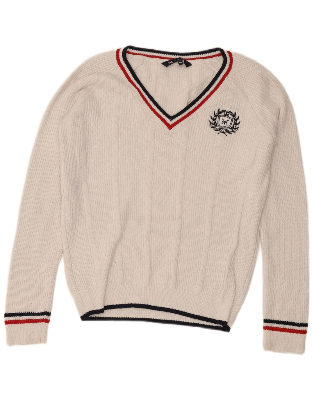 Crew Clothing Maglione da uomo con scollo a V in cotone bianco medio