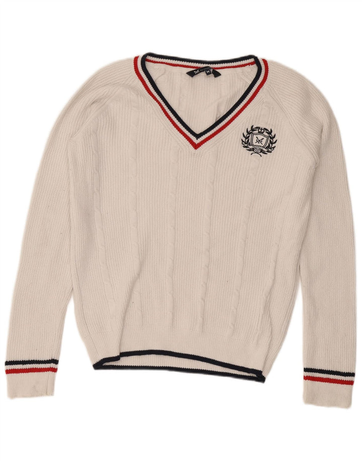Crew Clothing Maglione da uomo con scollo a V in cotone bianco medio