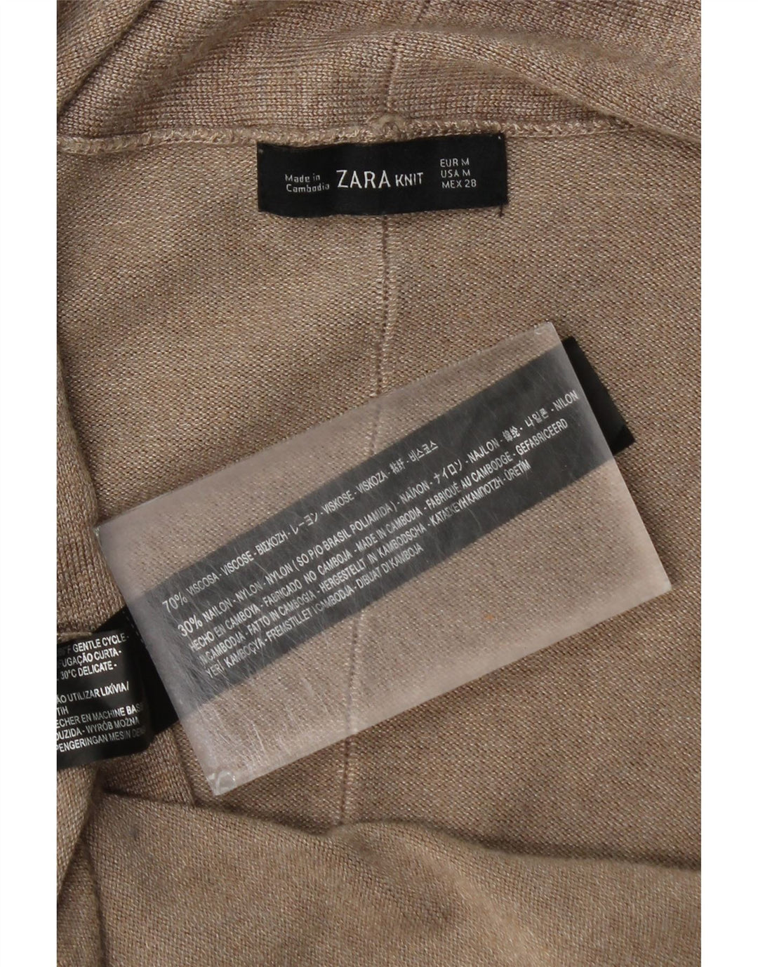 Maglione cardigan aperto lungo da donna Zara UK 12 Viscosa beige medio