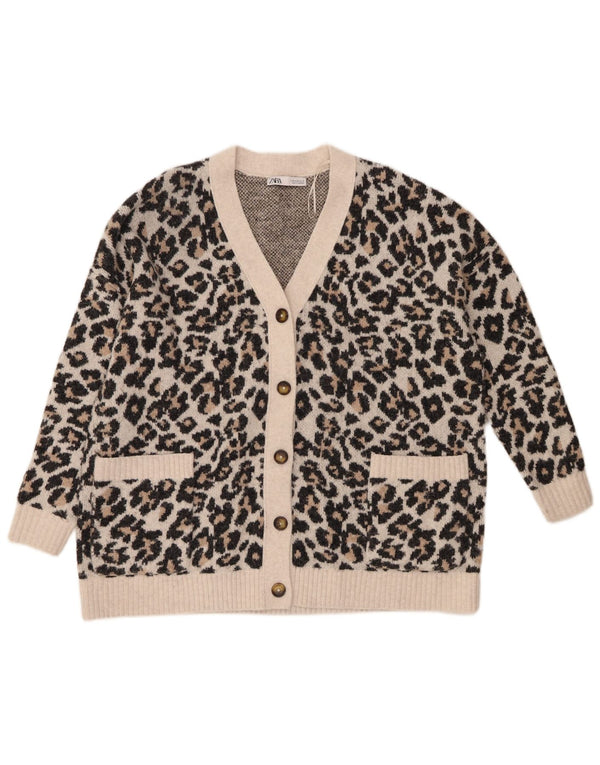 Maglione cardigan oversize da donna Zara UK 14 stampa animalier bianco sporco medio