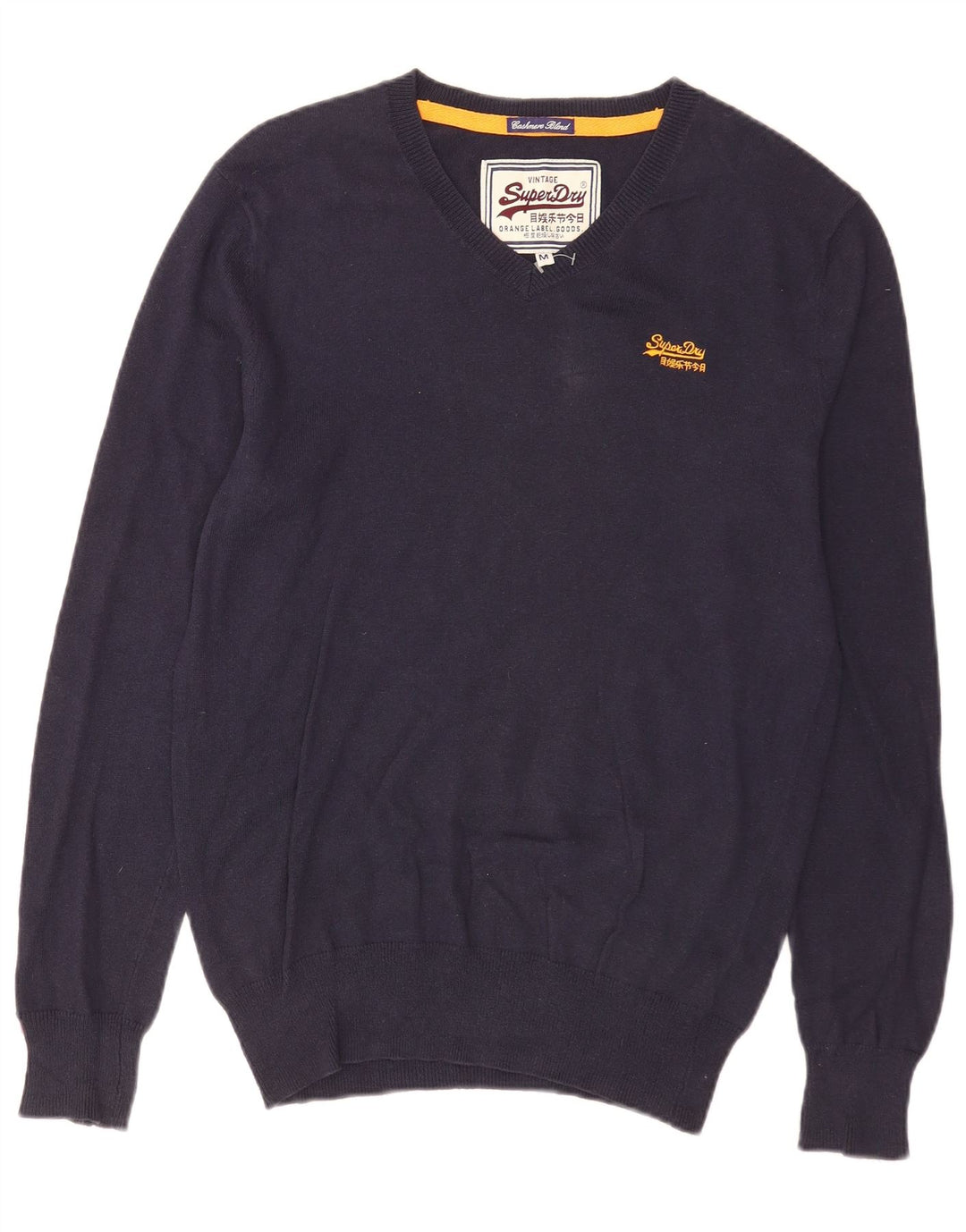 Maglione da uomo con scollo a V Superdry in cotone blu navy medio