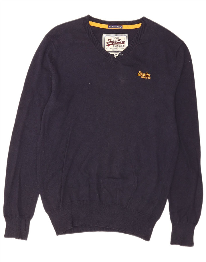 Maglione da uomo con scollo a V Superdry in cotone blu navy medio