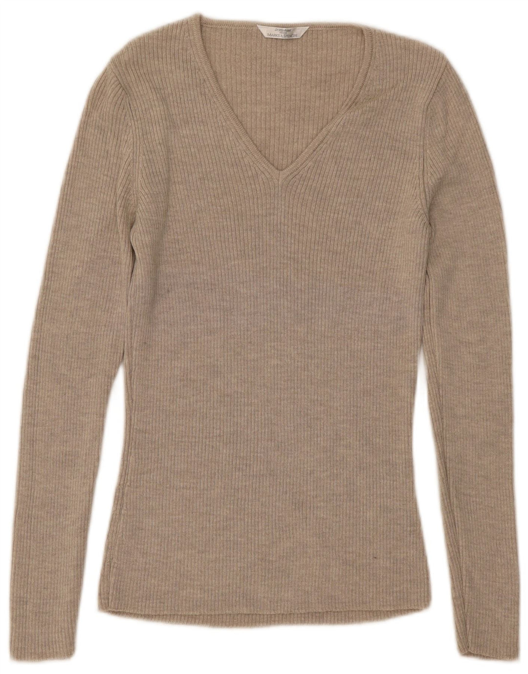 Maglione maglione con scollo a V St. Michael da donna Marks & Spencer UK 8 piccolo Beige