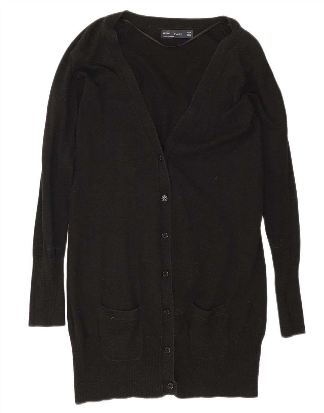 Maglione cardigan lungo da donna Zara UK 12 cotone nero medio