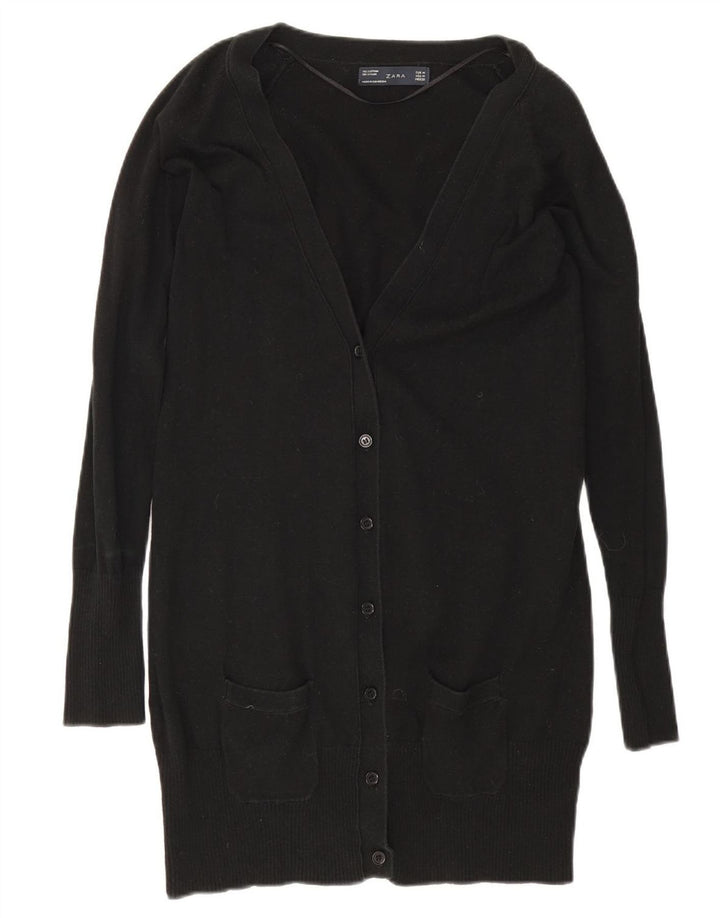 Maglione cardigan lungo da donna Zara UK 12 cotone nero medio