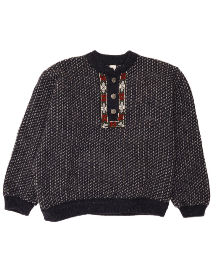 Walbusch Maglione da uomo con collo a bottoni EU 52 Grande blu navy geometrico