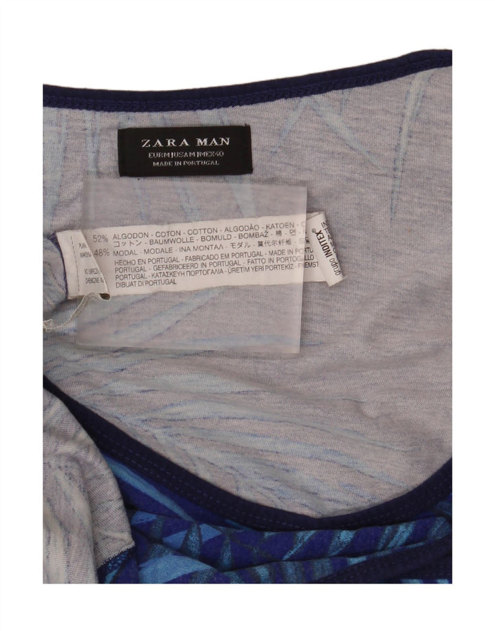 Canotta grafica da uomo Zara in cotone floreale blu medio