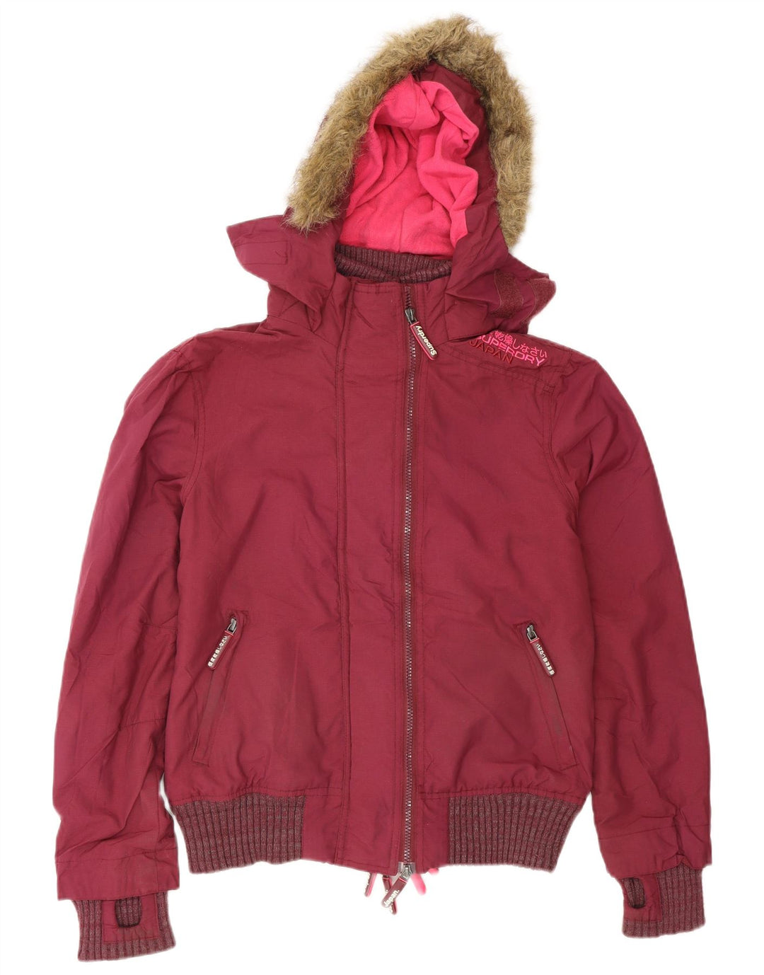 Bomber con cappuccio da donna Superdry UK 14 poliestere bordeaux medio