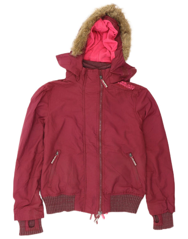 Bomber con cappuccio da donna Superdry UK 14 poliestere bordeaux medio