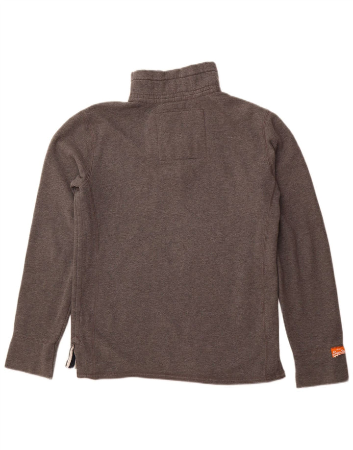 SUPERDRY Mens Graphic Button Neck Sweatshirt Jumper Medium Grey Cotton