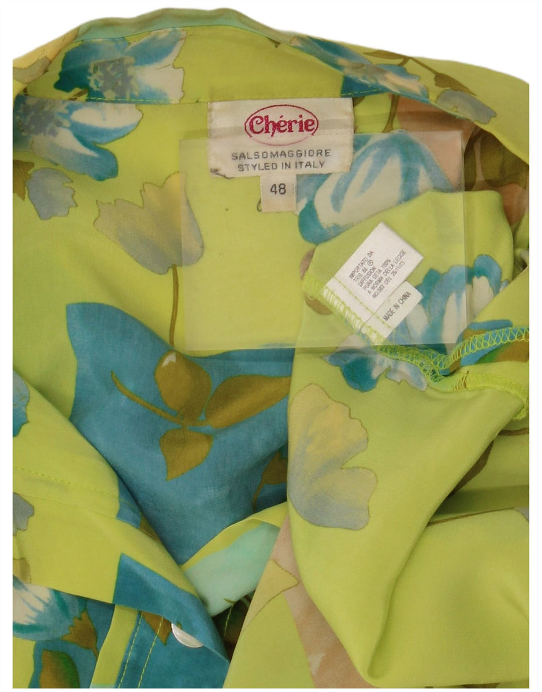 CHERIE Camicetta da donna a maniche corte trasparente IT 48 XL Verde floreale