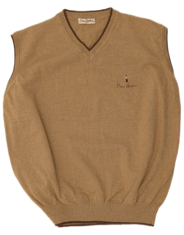 Pierre Cardin Mens Vest Tank Top Large Beige Acrylic