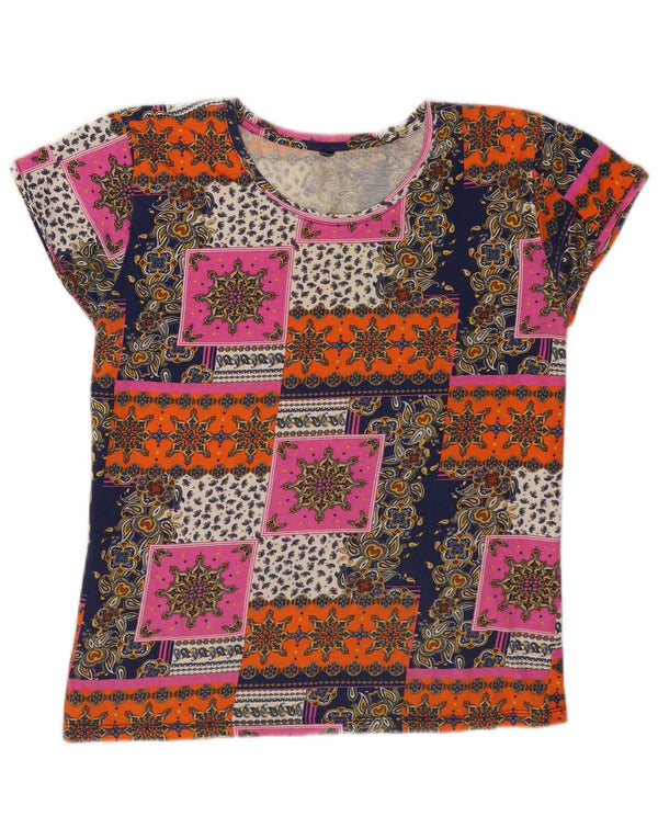 T-shirt grafica vintage da donna Top UK 14 Medium multicolore Festival