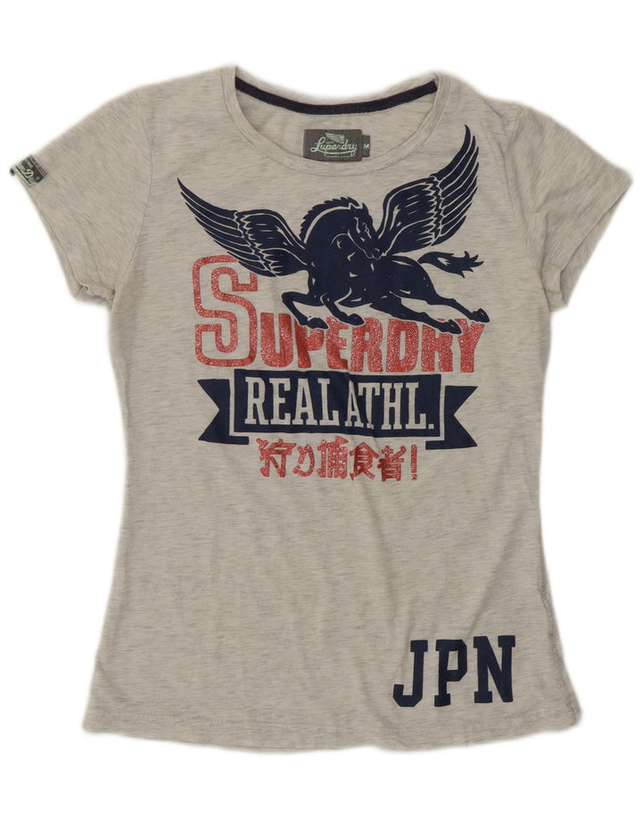 T-shirt grafica da donna Superdry Top UK 12 Poliestere chiazzato grigio medio