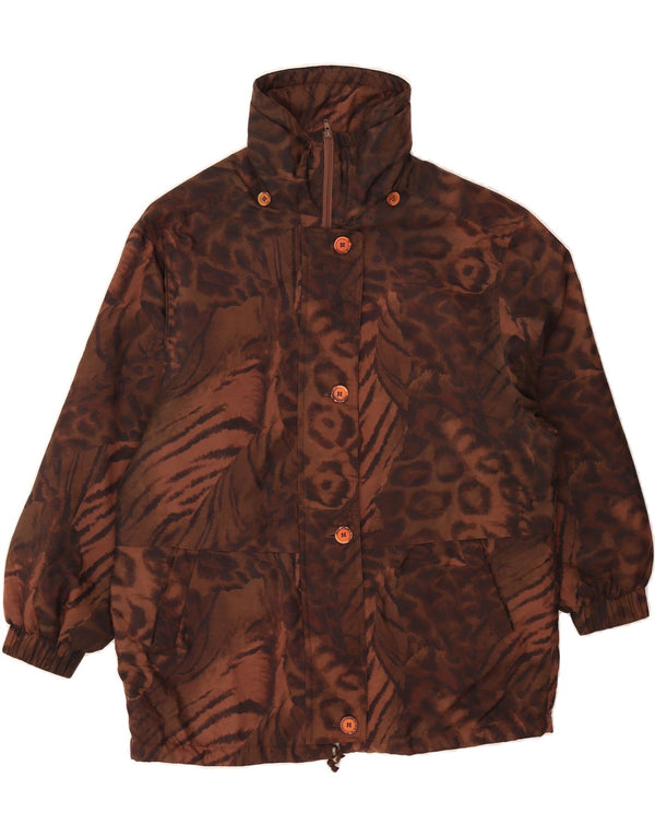 Cappotto giacca a vento oversize da donna VINTAGE UK 6 XS marrone stampa animalier