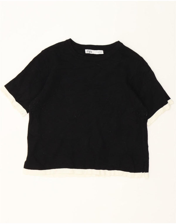 T-shirt corta da donna Zara UK 12 viscosa color block medio nero