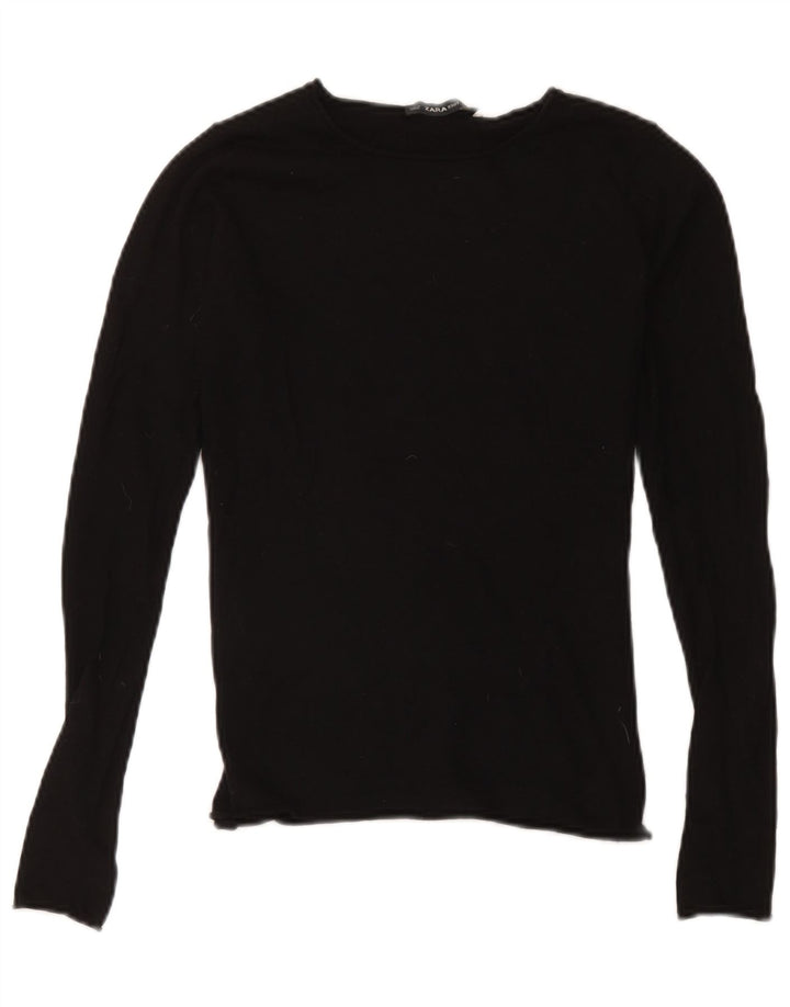 Top Zara da donna a maniche lunghe UK 10 Small Nero Modal