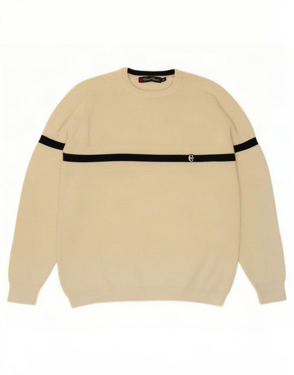 Maglione girocollo da uomo Conte of Florence XL in cotone a righe bianco sporco
