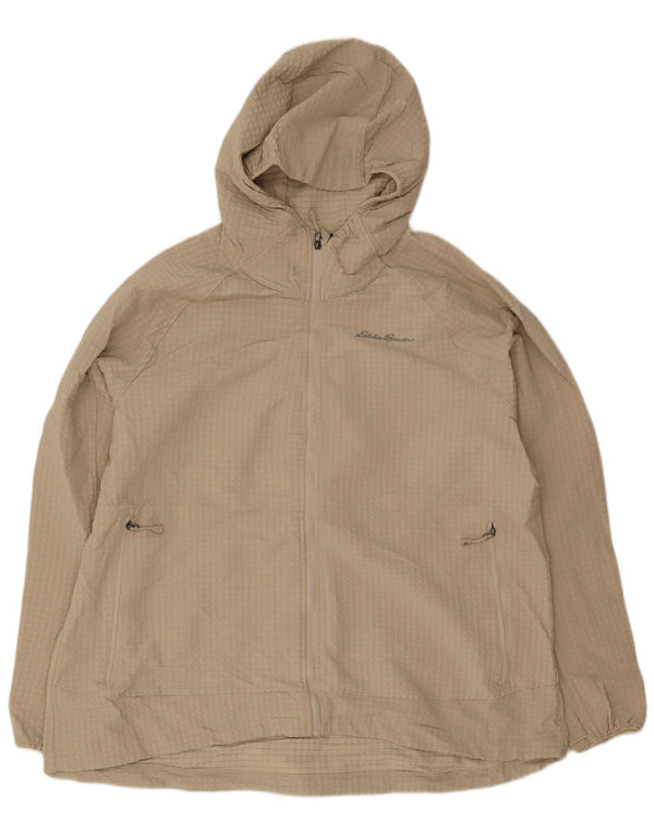 Eddie Bauer Womens Hooded Tracksuit Top Jacket UK 20 2XL Beige Geometric