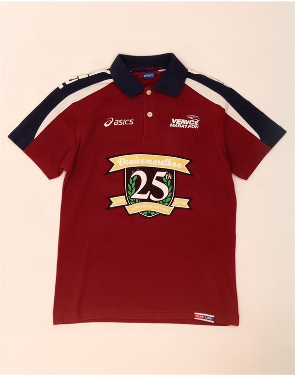 Polo grafica da uomo Asics piccola in cotone color block bordeaux