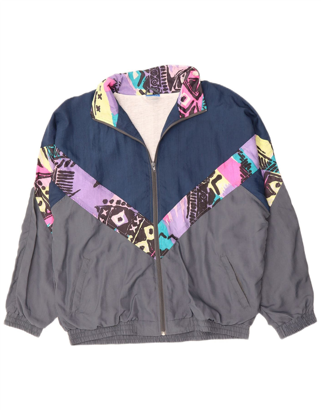 Giacca da ginnastica vintage da uomo XL in poliestere color block grigio anni '90