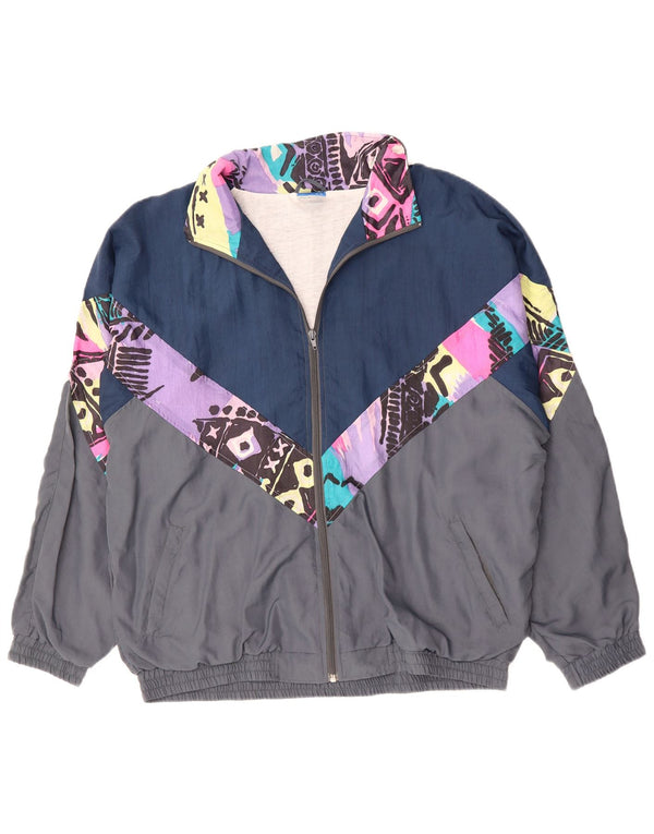 Giacca da ginnastica vintage da uomo XL in poliestere color block grigio anni '90
