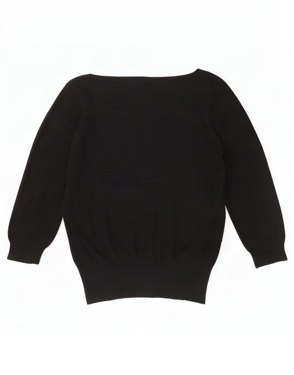 Oasis Womens 3/4 Sleeve Boat Neck Jumper Sweater UK 12 Medium Black Cotton