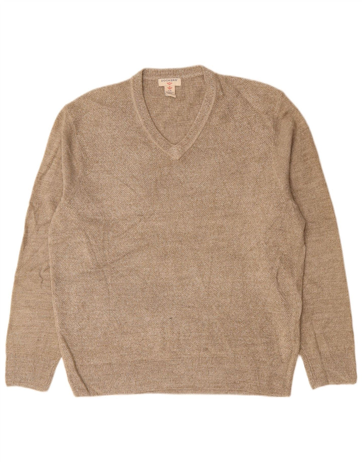 DOCKERS Maglione da uomo con scollo a V grande acrilico beige