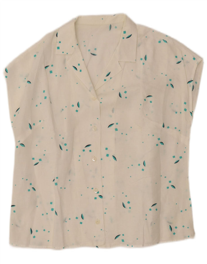 Camicetta senza maniche da donna VINTAGE UK 12 Medio Bianco geometrico