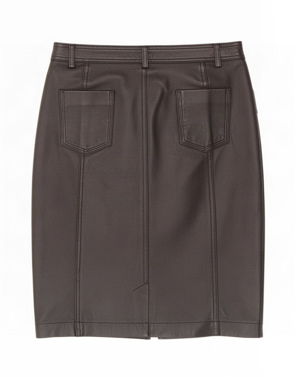 Gonna in pelle da donna vintage UK 12 media W32 nera