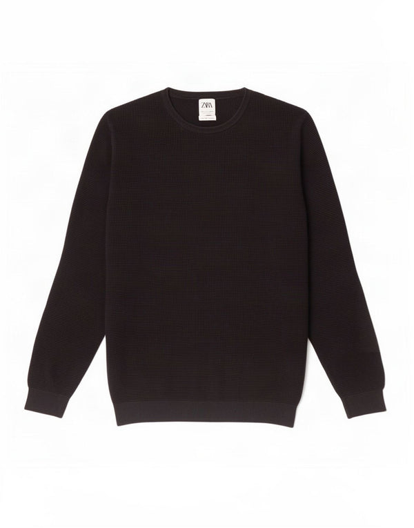 Maglione maglione girocollo da uomo Zara grande in cotone nero