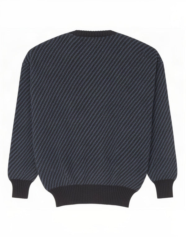 Maglione da donna vintage con scollo a barca UK 14 Acrilico a strisce blu medio