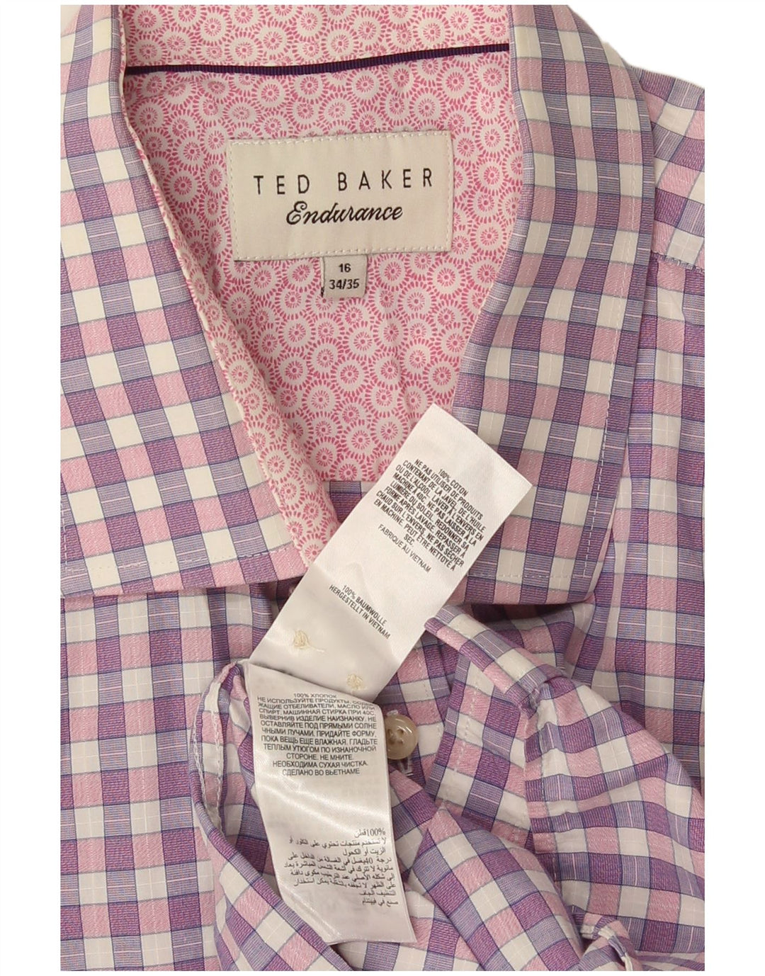 Camicia da uomo Ted Baker taglia 16 grande cotone a quadri viola