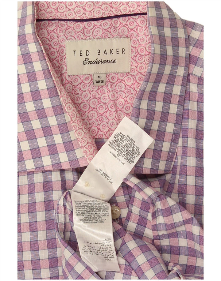 Camicia da uomo Ted Baker taglia 16 grande cotone a quadri viola