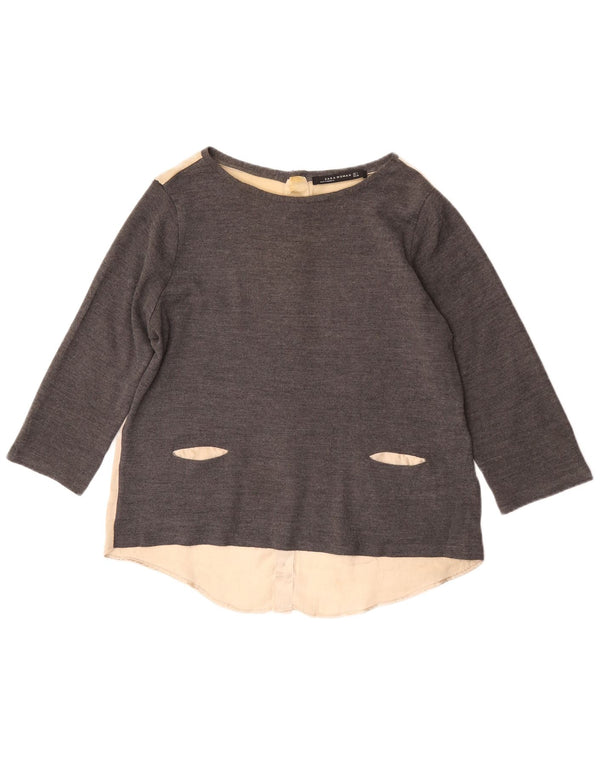 Top Zara da donna con maniche a 3/4, taglia UK 16, grande, grigio, color block