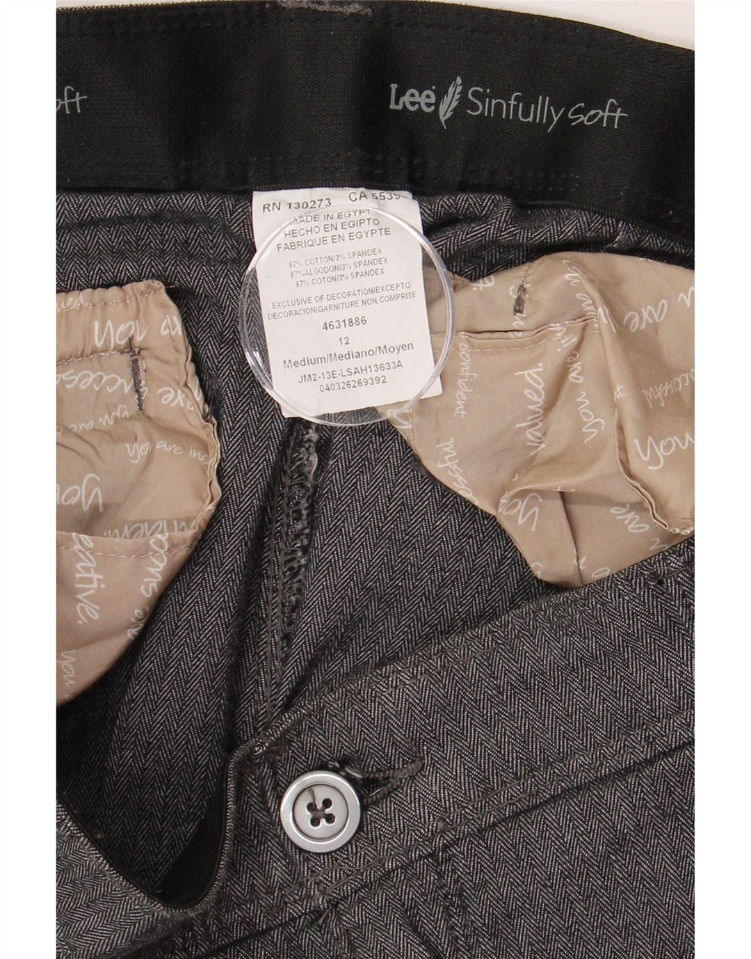 Pantaloni chino da donna Lee US 12 Large W34 L30 cotone grigio a spina di pesce
