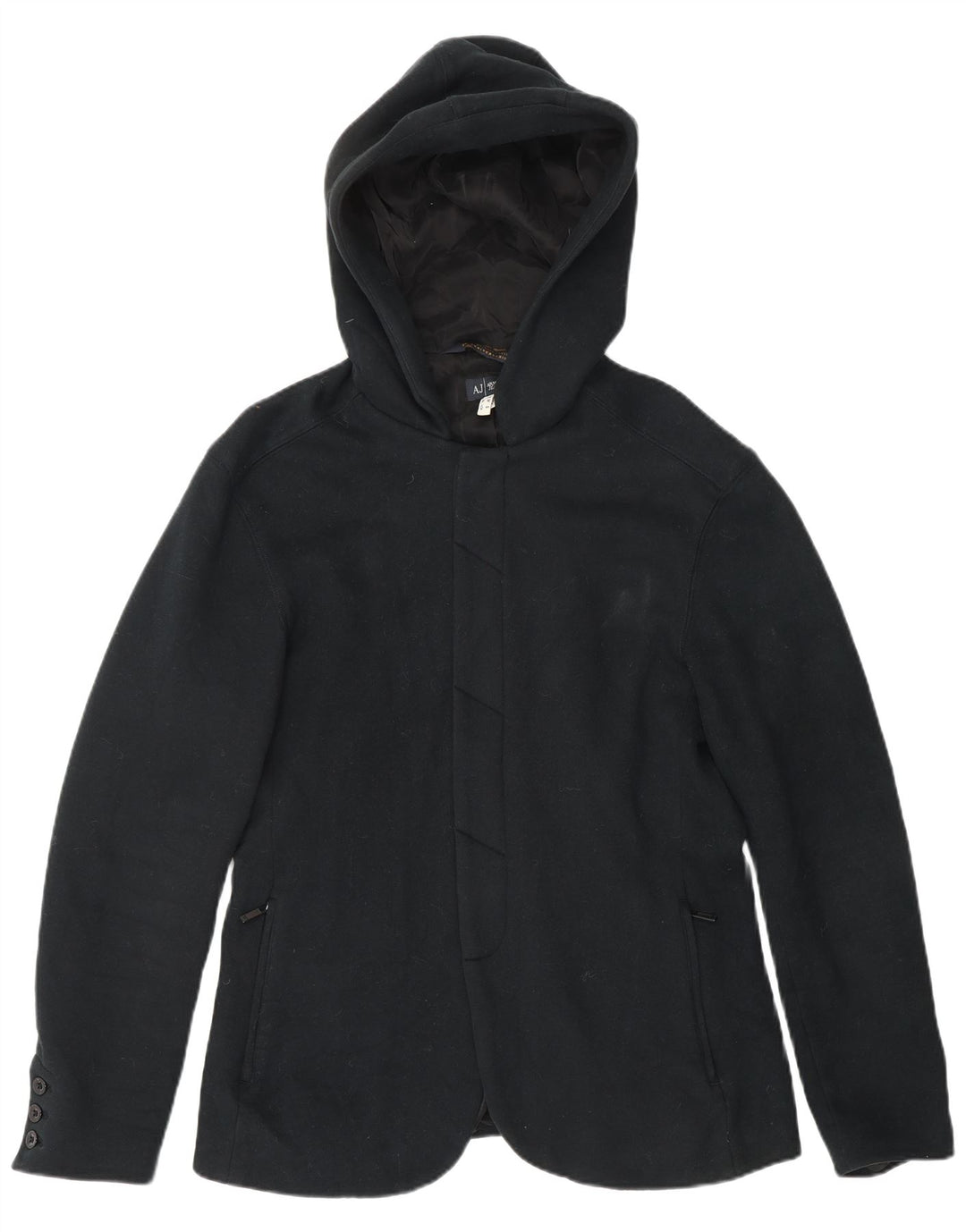 Cappotto con cappuccio da donna Armani Jeans UK 14 cotone nero medio